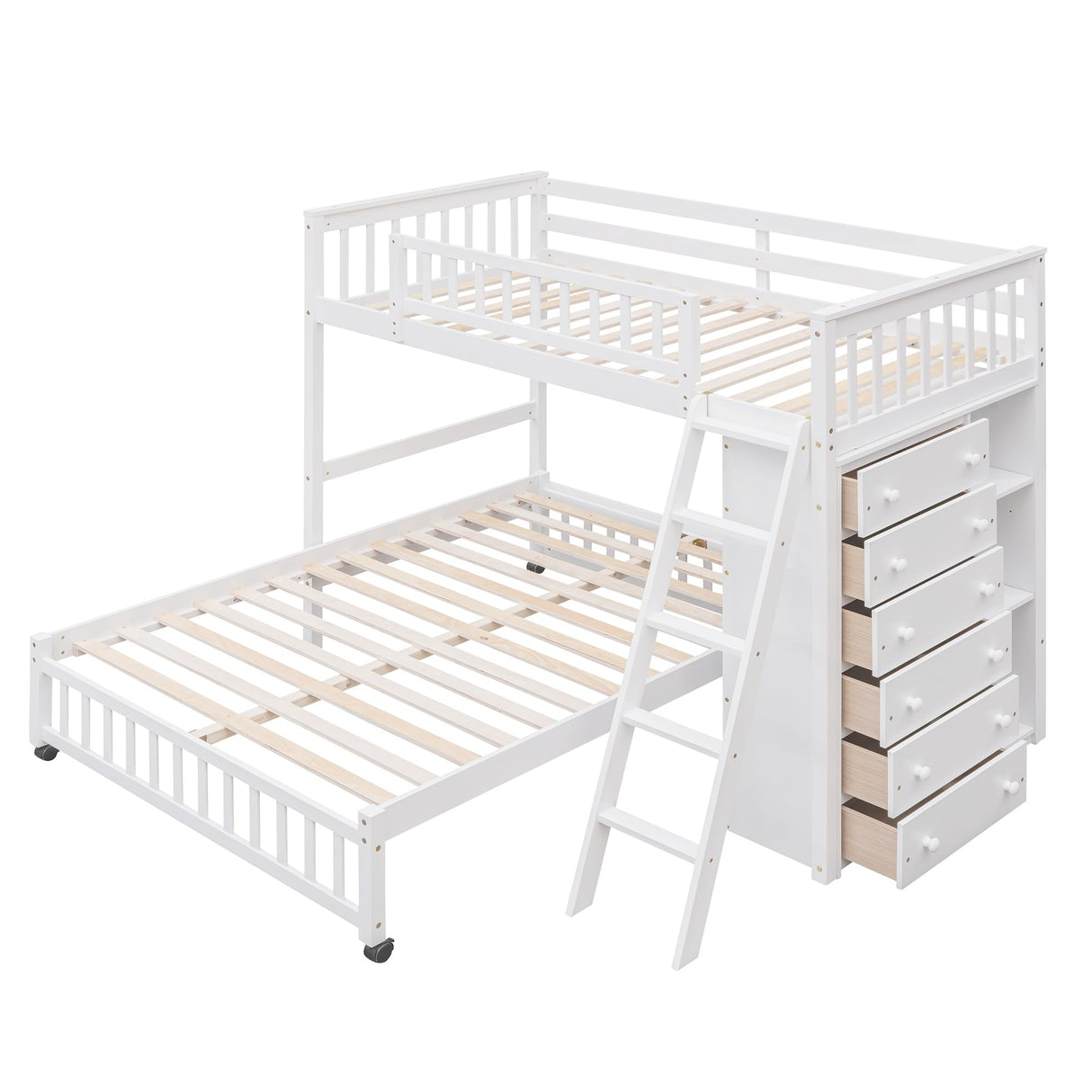 Harper & Bright Designs Twin Over Full Bunk Beds with Six Drawers and Flexible Shelves,Wooden Bunk Beds with Storage and Removable Bottom Bed for Kids Girls Boys,No Box Spring Needed (White) Harper & Bright Designs