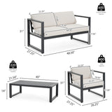 Christopher Knight Home Tundr Outdoor 4 Seater Chat Set with Coffee Table, Patio Conversation Sets, Sectional Aluminum Furniture Set with Cushions, 2 Chairs and Loveseat Set, Black Finish + Beige Christopher Knight Home