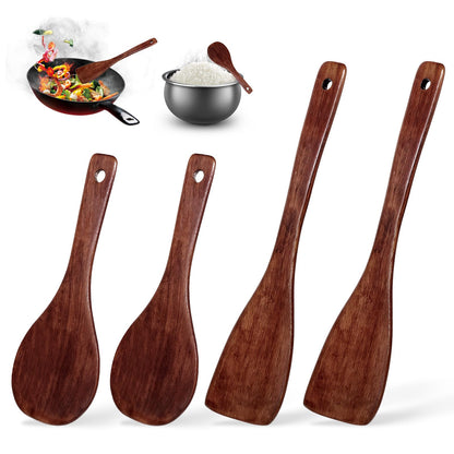 Giantree 4Pcs Wooden Spatulas, Olive Wood Cooking Spatula Wood Spoons for Cooking Long Handle Non-Stick Wooden Spatula for Kitchen, Restaurant Wok Pan Tableware