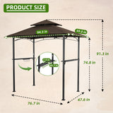 Patiomore Grill Gazebo Canopy, 8'x 5'Outdoor Double Tiered BBQ Gazebo Canopy Tent w/Air Vent, Tent Hardtop Sun Shade Shelter for Outdoor Patio, Backyard, Deck (Brown) Patiomore
