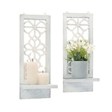 Yorkmills Candle Sconces Wall Decor Set of 2, Wall Candle Holder Rustic Home Decor, Farmhouse Wall Art Floating Mirror Sconces White Wall Decorations for Living Room, Dining Room, Bedroom, Bathroom Yorkmills