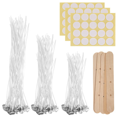 150 PcsCandle Wicks for Candle Making DIY, 4" 6" 8" Cotton Long Wicks for Candlemaking, with 5 WoodCandle Wick Holders for Candle Making Wick & 3 Sheets Stickers, for DIY Candles Crafts