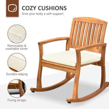 Outsunny Outdoor Rocking Chair with Cushion, Acacia Wood Patio Rocker for Backyard, Patio, Home, Teak Tone - WoodArtSupply