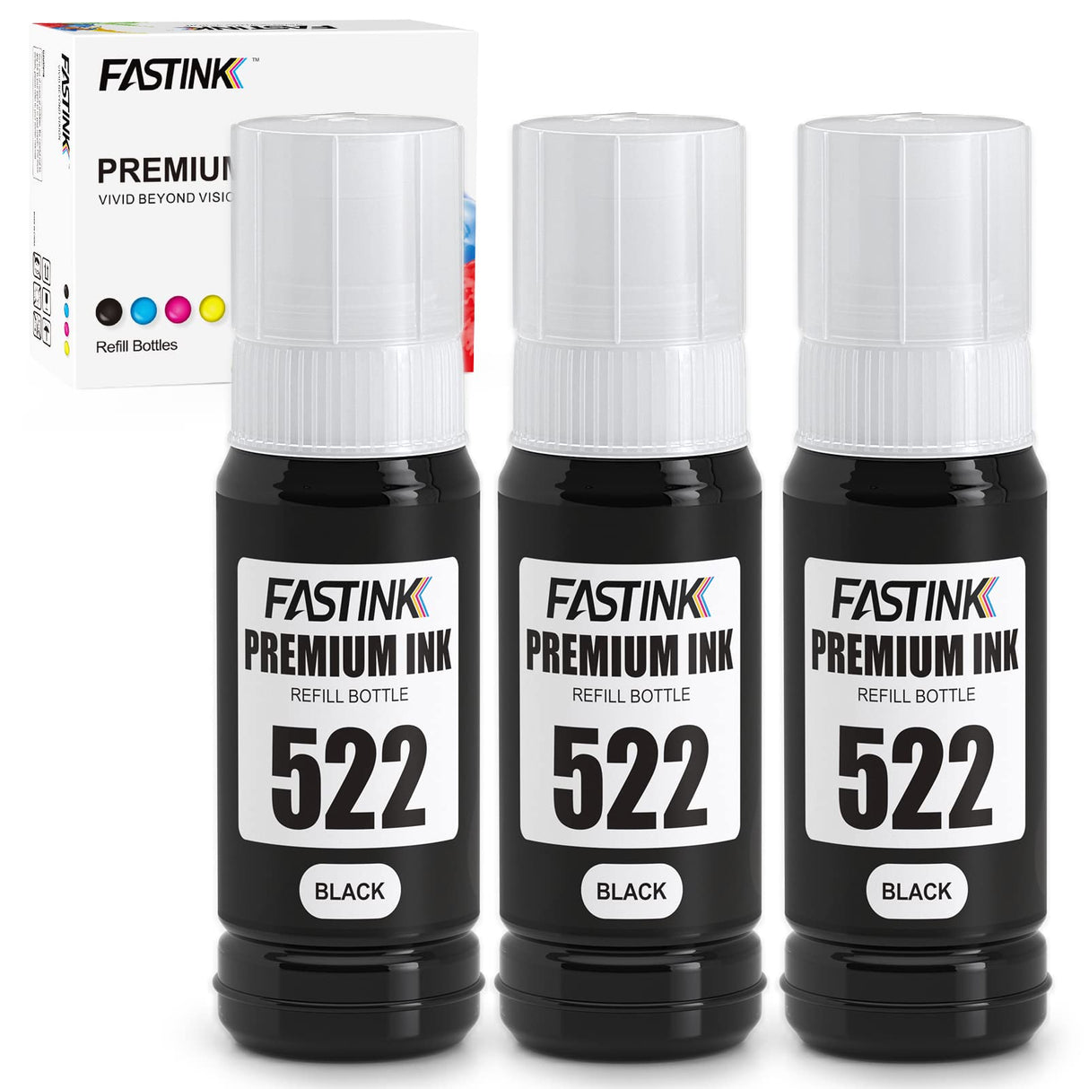 FASTINK 522 Black Ink Bottles High Yield Replacement for Epson 522 Ink Bottles Black Work with Epson ET-2800,ET-2720,ET-2803,ET-4800,ET-4700,ET-2400,ET-2840,ET-4810 Printer,522 Ink Refill Bottles FASTINK