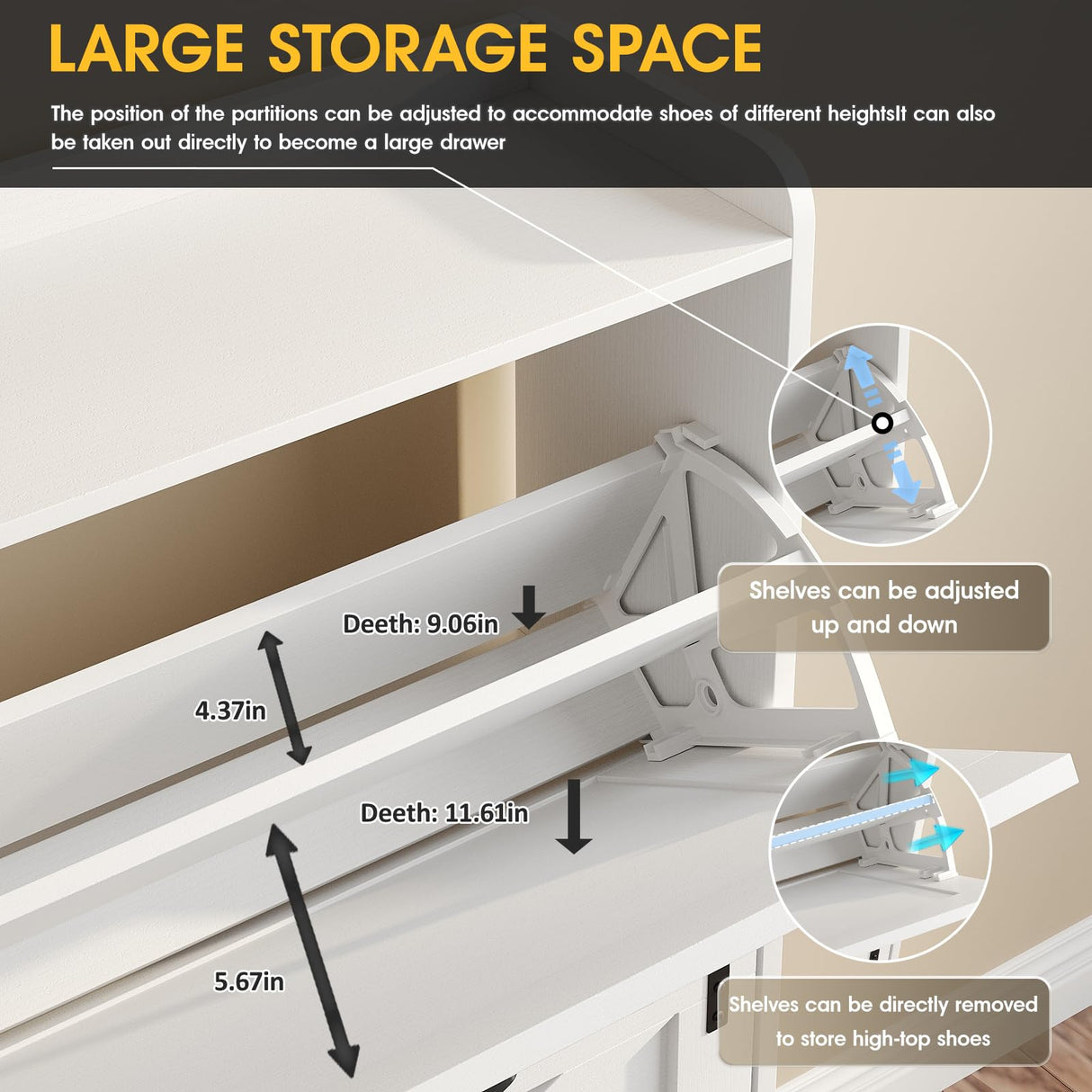 Maupvit Shoe Storage Cabinet with 2 Flip Drawers, Freestanding Organizer with Metal Legs for Entryway, Narrow Shoe Rack Cabinet, Black White Maupvit