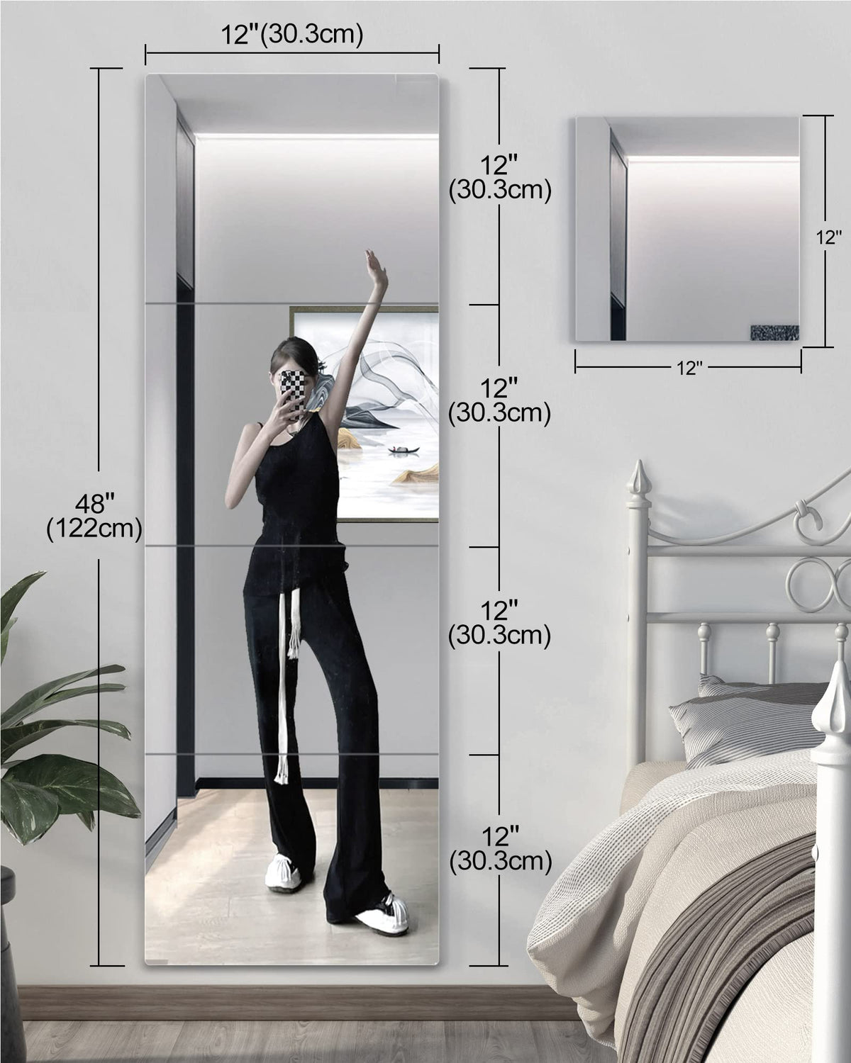 Shatterproof Wall Mirror Full Length for Bedroom, Plexiglass Gym Mirrors For Home, Extra Thick: 0.12 inch, 12 x 12 inch x 4 Pcs, Workout Mirrors Safe for Kids, Over The Door, Long Wall Mounted UNBREAKABL MIRO