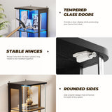 BROTTAR Rounded Display Cabinet with Glass Door, 4-Tier Curio Cabinet with 3 Color Lights for Collectibles, Glass Display Case with Transparent Full-Display Surface, Human Body Sensor, Black BROTTAR