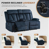 Consofa Power Reclining Loveseat with Console, Power Loveseat Recliner Sofa with Heat and Massage, Wall Hugger Loveseat Recliner with Dual Ports, Cup Holders for Living Room, RV Sofa (Blue, Loveseat) Consofa