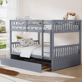 Rophefx Full Over Full Bunk Bed with Trundle, Wood Convertible Bunk Beds for Kids, Bunkbed Frame with Safety Rails and Ladders, Bunk Beds for for Adult, Teens, Grey Rophefx