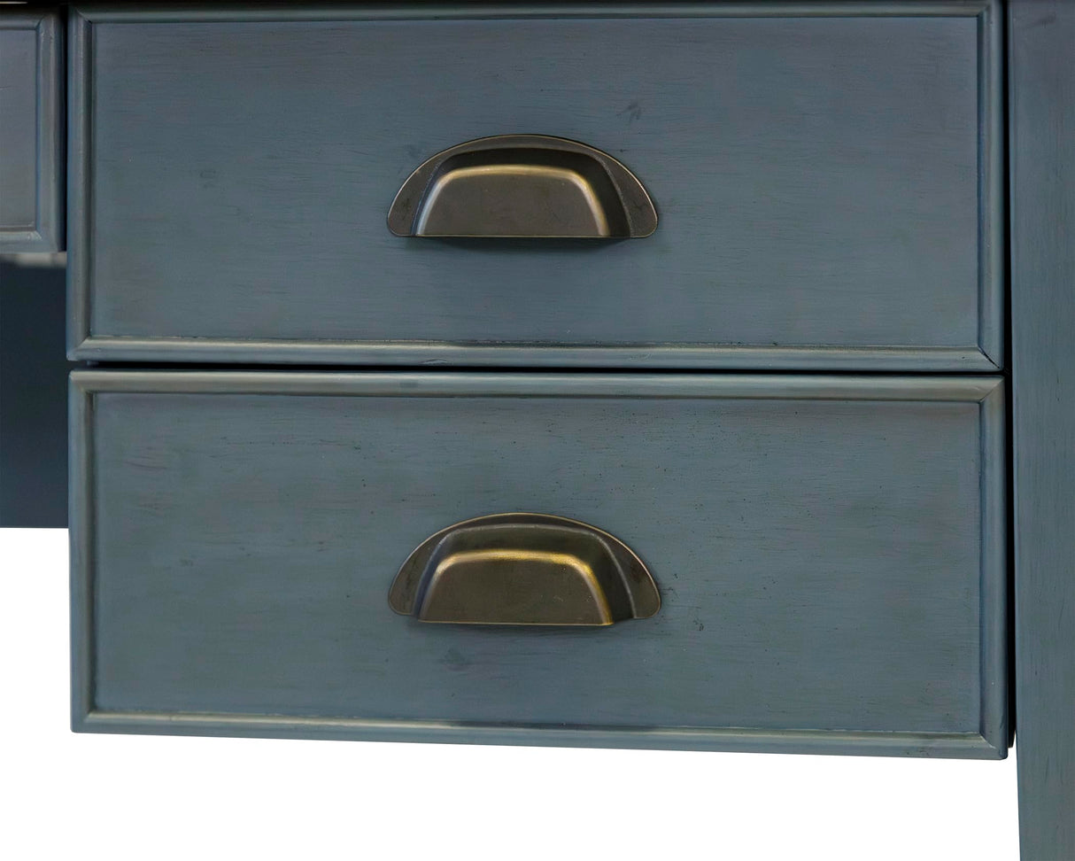 Martin Furniture Farmhouse Wood Half-Pedestal Writing, Open L-Shaped Table, Office Return, Blue Desk Martin Furniture