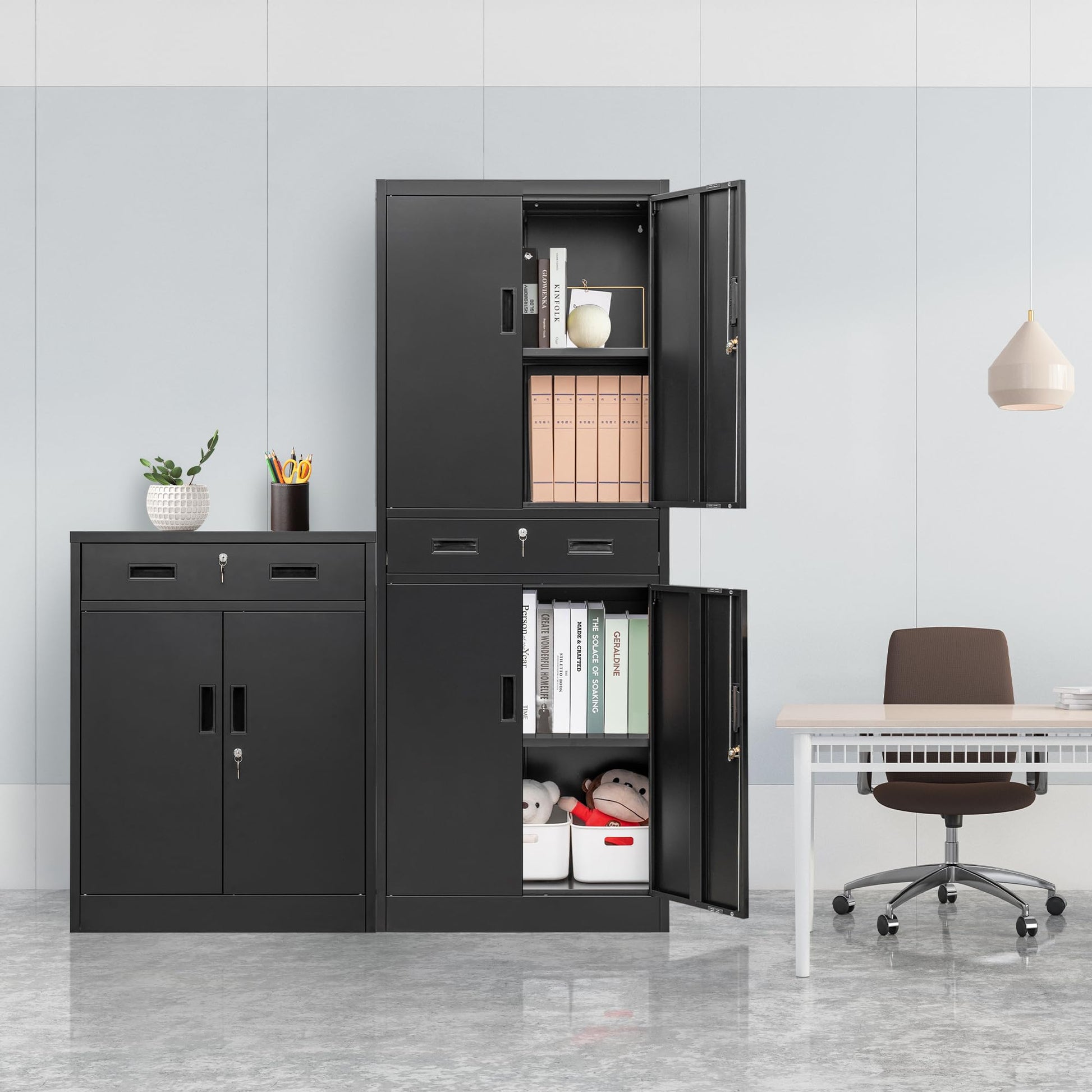 CMY Metal Storage Cabinet, 71" H x 28" W x 16" D Locking Storage Cabinet with Adjustable Shelves and One Drawer, Steel Storage Cabinet for Office, Garage, Home, School, Utility Room(Black) - WoodArtSupply