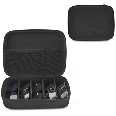 Mkono Travel Sunglasses Organizer Glasses Case Multiple Pairs with Adjustable Slots Portable Eyeglasses Case Storage Box for Men Women, Medium, Black