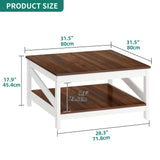 YITAHOME Farmhouse Coffee Table,Square Coffee Tables for Living Room,White Coffee Table with Storage,Wood Coffee Table with Sturdy Shelves,White YITAHOME
