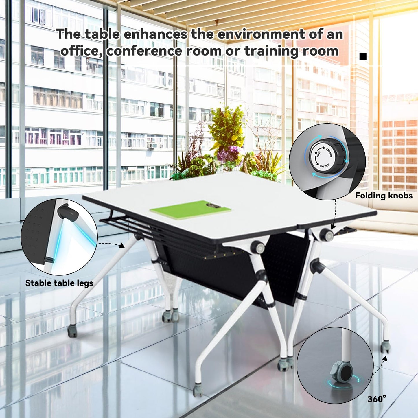 Conference Table Folding Conference Room Table,55.1x23.6x29.5 Inches Flip Top Training Meeting Table with Wheels,Modern Rectangle Seminar Boardroom Table for Office Conference Room (White, 8  - WoodArtSupply