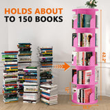 Nidouillet Rotating Bookshelf Tower, 5 Tier Spinning Bookcase Lazy Susan, Revolving 360 Book Shelf Storage Round Organizer, Vertical Rotate Turning Corner Book Case for Small Space, Pink Nidouillet