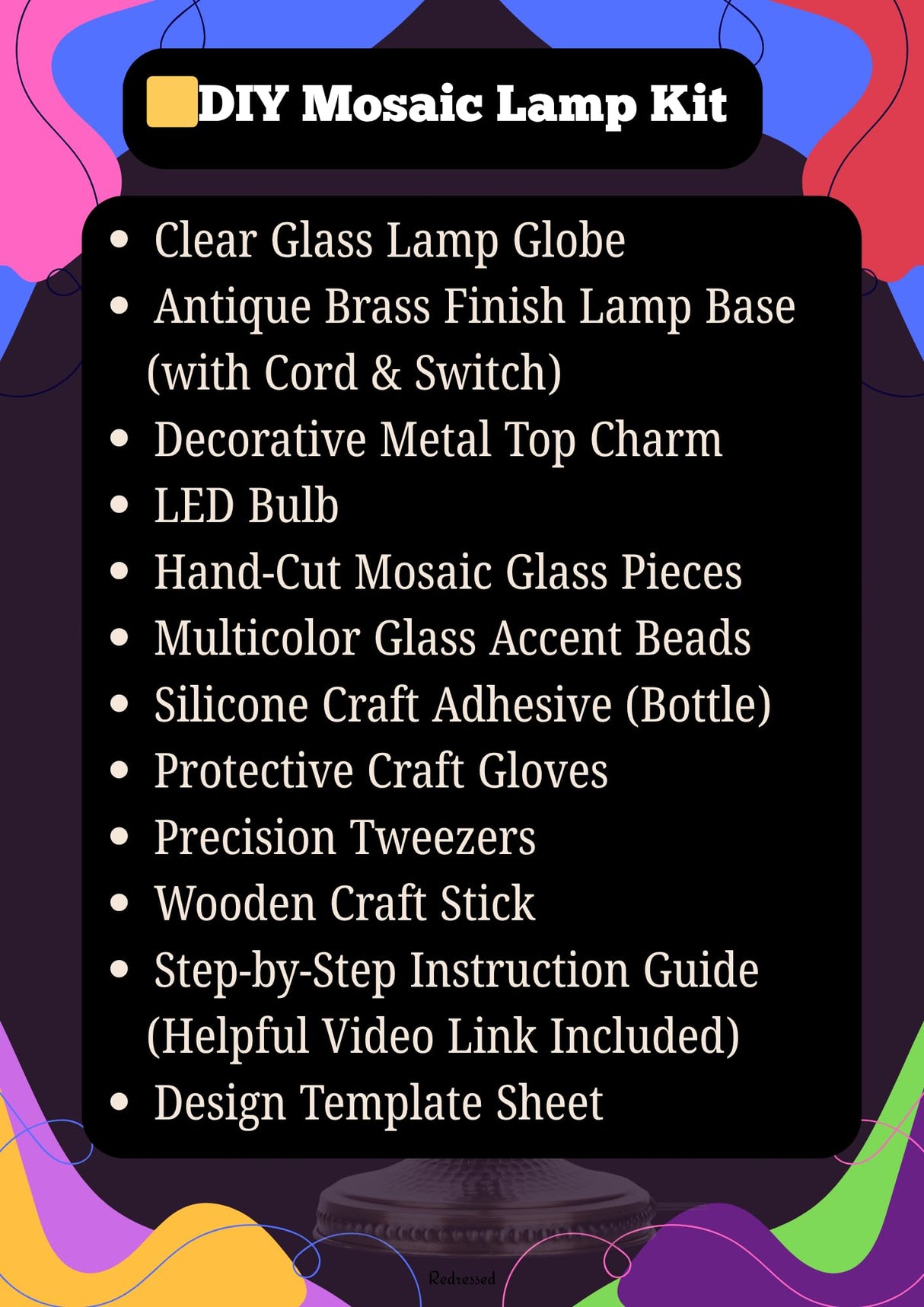 DEMMEX DIY Turkish Moroccan Mosaic Lamp Making Kit – No Grout – Fun, Easy, No Experience Required – Complete Mosaic Art & Craft Project Kit for Adults & Teens – Make Your Own Table Lamp (Turquoise) DEMMEX