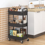 Dttwacoyh 3-Tier Rolling Cart，Trolley with Drawer, Multifunctional Storage Organizer with Plastic Shelf & Metal Wheels, Kitchen Storage Cart for Living Room, Kitchen, Office, Bathroom, Black Dttwacoyh
