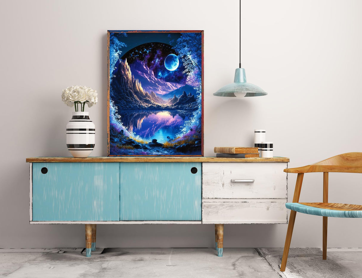 KINPLUB 5D Diamond Painting Kits for Adults, Blue Moon Landscape Diamond Art Kits for Beginners, DIY Full Round Drill Dream Night Paint with Diamond Pictures Gem Art, Home Wall Decor 12 x 16 Inch KINPLUB