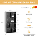 VECELO 42 Inch High Bookcase, 4-Tier Modern Storage Cabinet with Height Difference Shelves for Standard Textbooks, Floor Standing Display, 7 Cubes, Horizontal Avaiable, Easy Assembly, Black VECELO