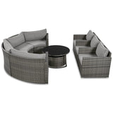 Merax 9-Piece Outdoor Half-Moon Patio Sofa Set, Modern Round Wicker Furniture with Grey Cushions, Gray Wicker Sofa Set for Patio, Garden, or Poolside Merax