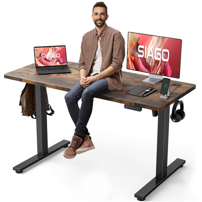 SIAGO Electric Standing Desk Adjustable - 55 x 24 Inch Sit Stand up Desk with Cable Management - 3 Memory Preset Adjustable Height Desk Computer Home Office Desk - WoodArtSupply