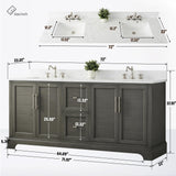 HOMEBEYOND 72 Inch Bathroom Vanity with Double Sink & Ceramic Top, Vanity Cabinet with Center Countertop Basin, Soft-Closing Doors, Backsplash, Sliver Grey HOMEBEYOND