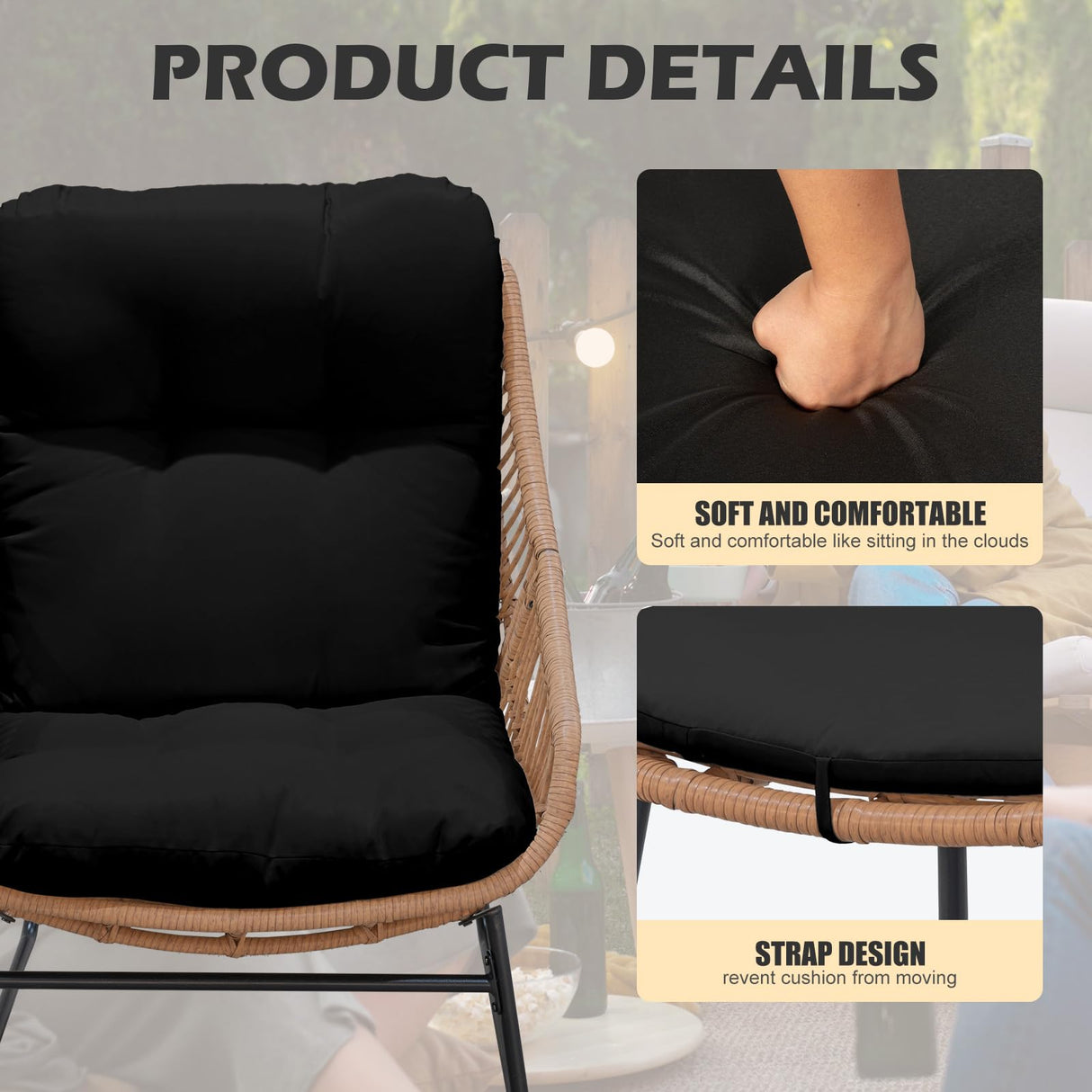 HOMEZILLIONS Outdoor Wicker Papasan Egg Chair with Ottoman, Patio Basket Lounge Chair Indoor Egg-Shaped Rattan Reading Lounger with Thick Cushion for Living Room Bedroom Balcony Porch, Black HOMEZILLIONS