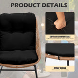 HOMEZILLIONS Outdoor Wicker Papasan Egg Chair with Ottoman, Patio Basket Lounge Chair Indoor Egg-Shaped Rattan Reading Lounger with Thick Cushion for Living Room Bedroom Balcony Porch, Black HOMEZILLIONS