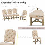 Retro Style 5-Piece Round Dining Table Set for 4,Extendable Table with 4 Upholstered Chairs for Dining Room,Living Room,Kitchen,54" Dining Table + 4 Dining Chairs(Oak Natural Wood + Off White) WIIS' IDEA