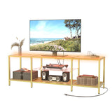 HOOBRO TV Stand with LED Lights and Power Outlets for TVs up to 75", Modern 63 Inch Tempered Glass TV Console Table with Open Shelves, Media Entertainment Center for Living Room, Gold GD165UDS01 HOOBRO
