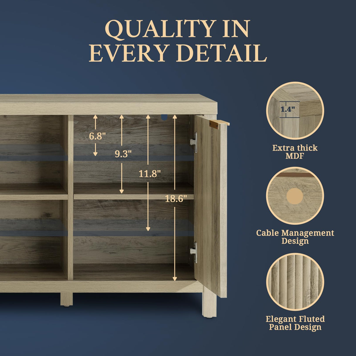 OAKHAM HOME Fluted TV Stands for Living Room, Heavy Duty Entertainment Center with Storage, Mid Century Modern Television Stands for 60/65/70/75 TV, Oxford Media TV Console (Large,Sunwashed Ash Oak) OAKHAM HOME