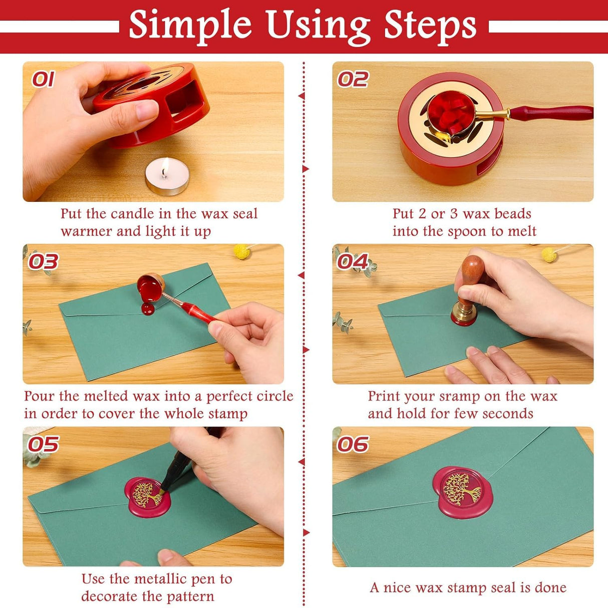 Paxcoo Sealing Wax Kit with Wax Seal Beads, Stamp, Warmer, Spoon, Envelopes for Letter Sealing PAXCOO