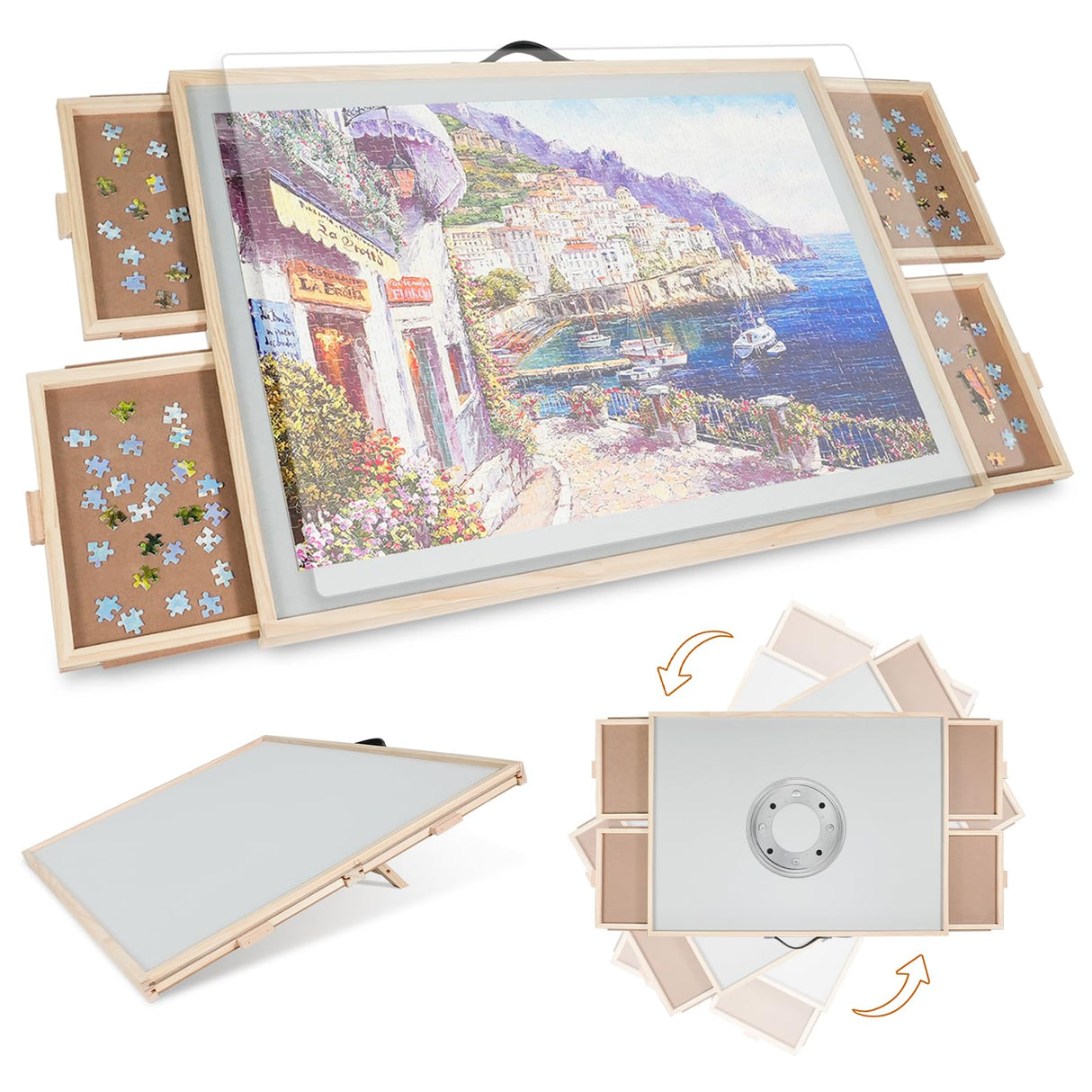 ALL4JIG 2-in-1 Tilting & Rotating Puzzle Board for Adults Gifts, Wooden Jigsaw Puzzle Table with 4 Drawers, Portable Puzzle Table with Lazy Susan and Cover, 26.4" x 34.4" for 1500 Pieces ALL4JIG