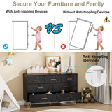 JOZZBY Dresser for Bedroom, 7 Drawer Black Wooden Dresser with Gold Handles, Modern Storage Dressers & Chests of Drawers for Hallway, Entryway JOZZBY