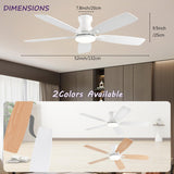 NKPU 52inch Ceiling Fans with Lights, Low Profile Ceiling Fan with Light and Remote Control/APP Control, DC Reversible Motor, Noiseless, Flush Mount White Ceiling Fan for Bedroom, Indoor/Outdoor Use NKPU