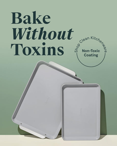 Caraway Non-Stick Ceramic Baking Sheet Duo - Naturally Slick Ceramic Coating - Non-Toxic, PTFE & PFOA Free - 18 x 13" Large & 15 x 10" Medium - Cream Caraway