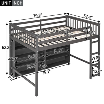 Harper & Bright Designs Gray Full Size Loft Bed with Storage Shelves and Built-in Ladder - WoodArtSupply