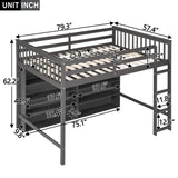 Bekeknlny Full Size Gray Loft Bed with 8 Open Shelves and Built-in Ladder Bekeknlny