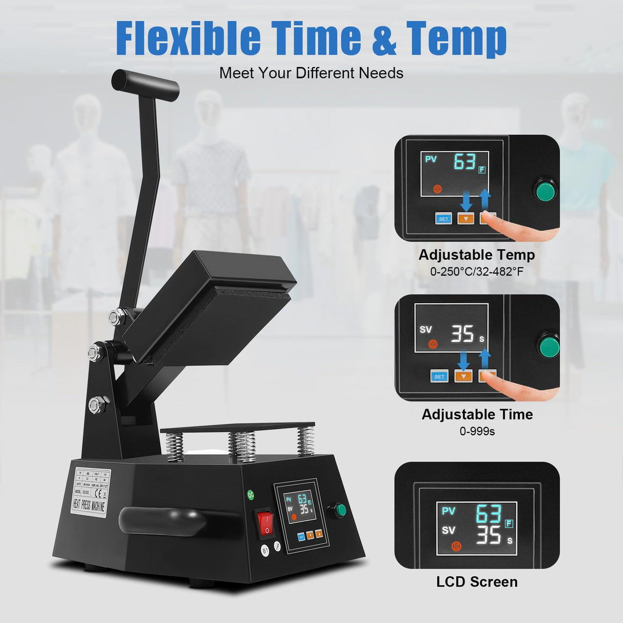 Heat Press Machine, 110V 450W Digital Label Single Heat Press Machine 4.7''x4.7''Digital Sublimation Heat Machine for DIY Logo,Label,Sticker,0-250℃ XUFOPLY