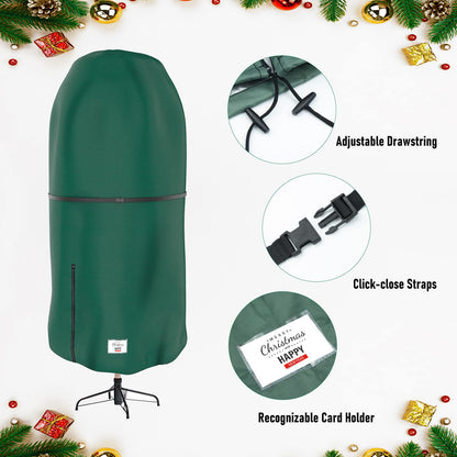 Christmas Tree Cover with Adjustable Straps, Upright Xmas Tree Storage Bag with Zipper & Drawstring for up to 9 Foot Artificial Tree Standing with Ornaments, Waterproof, Dustproof