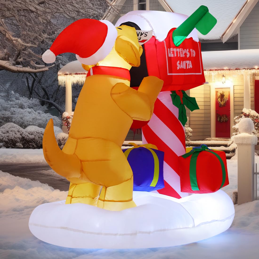 COMIN 5FT Christmas Inflatables Outdoor Decorations, Blow Up Dog and Newspaper Box Inflatable with Built-in LEDs for Christmas Indoor Outdoor Yard Lawn Garden Decorations COMIN