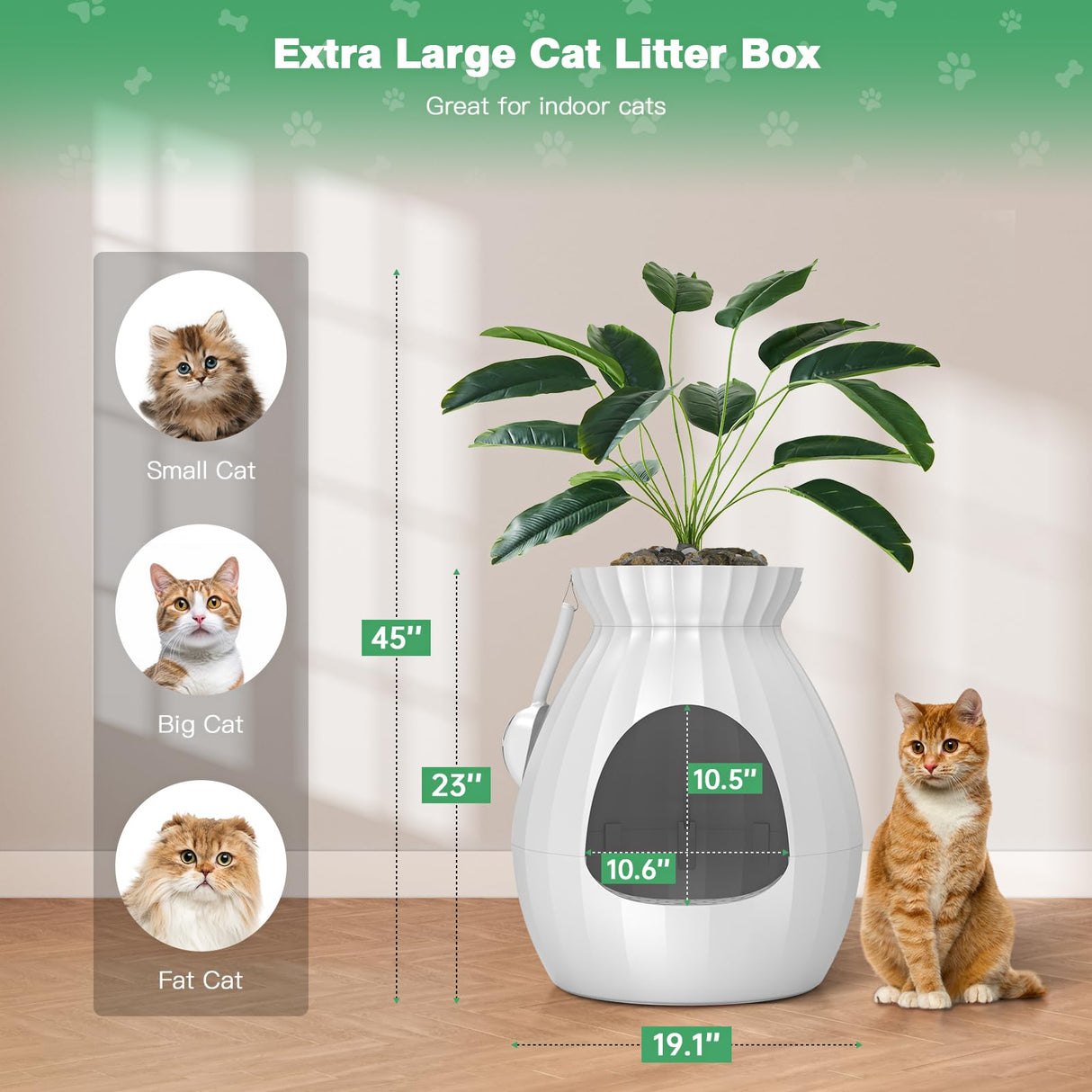 Plant Litter Box Equipped with Odor Removal System,Hidden Cat Planter Litter Box Enclosure for Big Cats,Enclosed Secret Cat Litter Box with Artificial Plant & Cobblestone,Easy to Clean and Assemble PETTERM