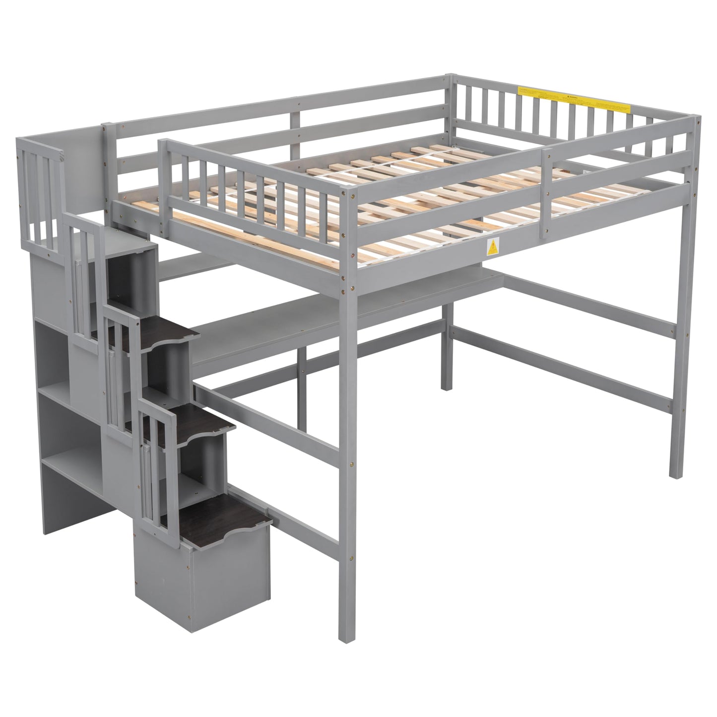 CITYLIGHT Grey Full Size Loft Bed with Stairs, Desk, and Storage Solutions for Kids and Teens - WoodArtSupply