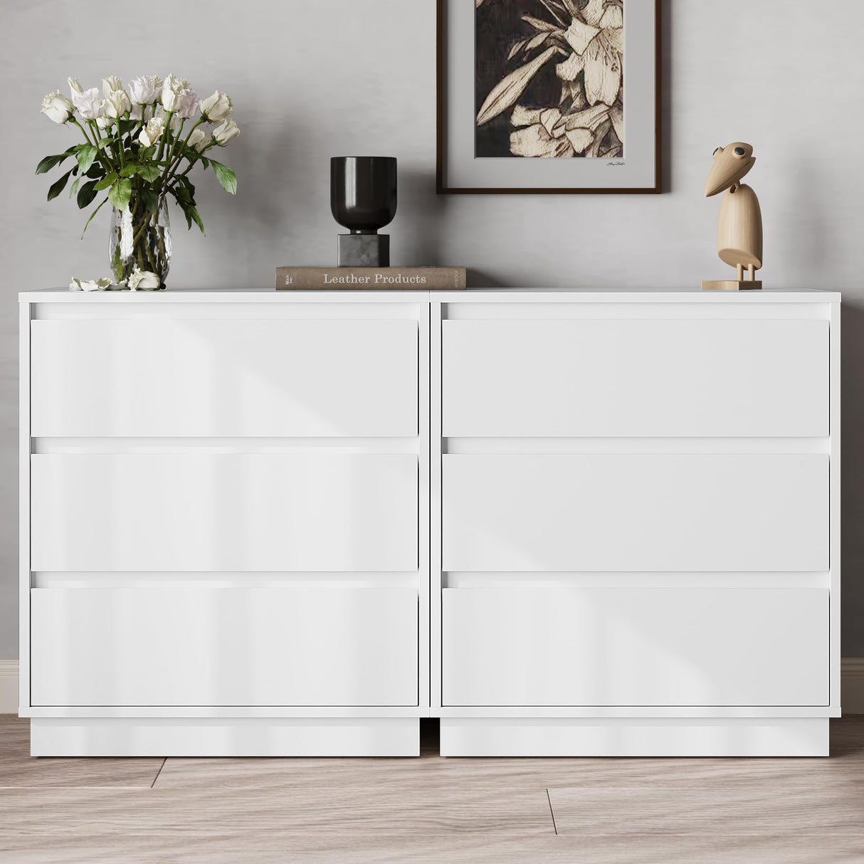 RoyalCraft Wide Nightstand with 3 Drawers, White Nightstand for Bedroom, Large End Table Bedside Table for Home and Office RoyalCraft