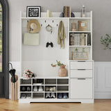 5-in-1 Hall Tree with Storage and Shoe Rack for Entryway,Entryway Bench with Coat Rack and Shoe Cabinet,9 Coat Hooks & 12 Shoe Cubbies,Farmhouse Shoe Storage Cabinet with Drawer for Hallway (White) Gyfimoie