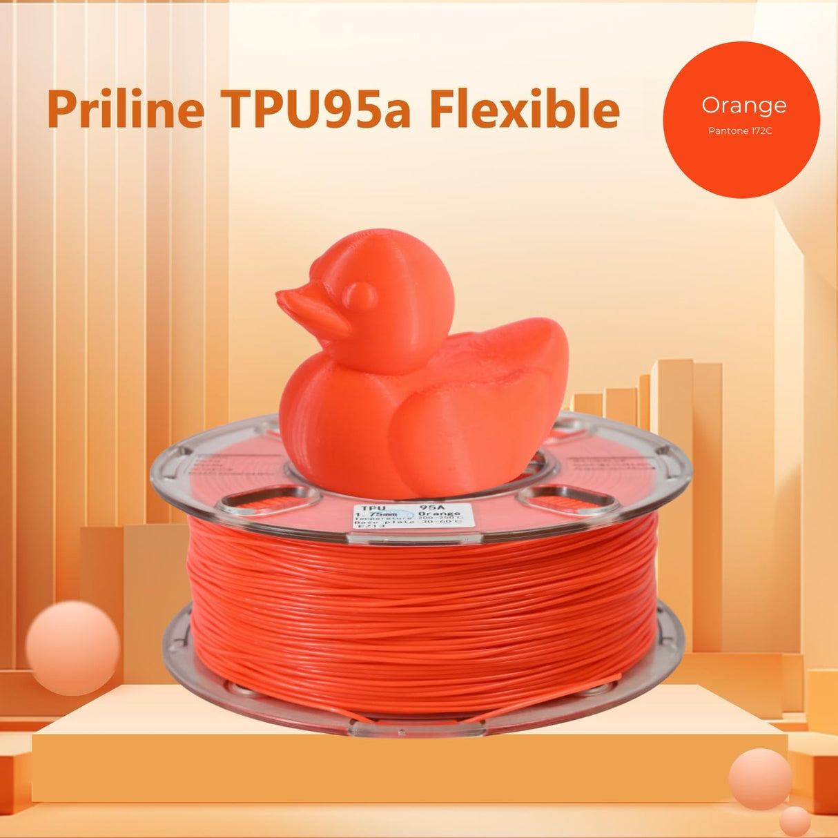 PRILINE TPU Filament,PRILINE High Flow/High Speed Printing 95A TPU Flexible Soft 3D Printer Filament 1KG 1.75mm Spool,Support Fast Printing,Orange PRILINE