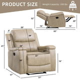 IOMOR Leather Recliner Chair, Manual Recliner Chair for Adults with Overstuffed Arms and Back, Single Sofa Recliner with Cup Holders for Living Room (1, Beige) IOMOR