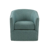 Madison Park Swivel Barrel Accent Chair, Upholstered Curved Back with 7-Inch Thick Woven Cushion, 360° Swivel, Nailhead Trim, Comfy Chair for Living Room, Bedroom, Office, 28" Wide, Teal, Tyler Madison Park