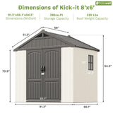 Patiowell 8 x 6 FT Resin Outdoor Storage Shed with Floor, Large Shed with Light and Lockable Door for Garden, Backyard, Tool Storage Use, Easy to Install in Beige (Kick-it Shed) Patiowell