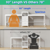 GYIIYUO 93'' Two Person Desk with Charging Station, Long Desk with 3 Drawers and Printer Shelf, Double Computer Desk, Fabric Drawers, 2 Person Writing Study Table Workstation for Home Office, White GYIIYUO